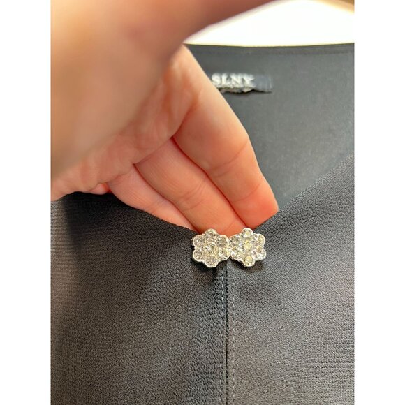 SLNY Womens Tiered Capelet Chiffon Dress Large Black Party Flutter Sleeve Midi - Picture 7 of 12